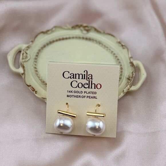 Camila Coelho 14K Gold Plated Mother of Pearl Earrings - Picture 1 of 6